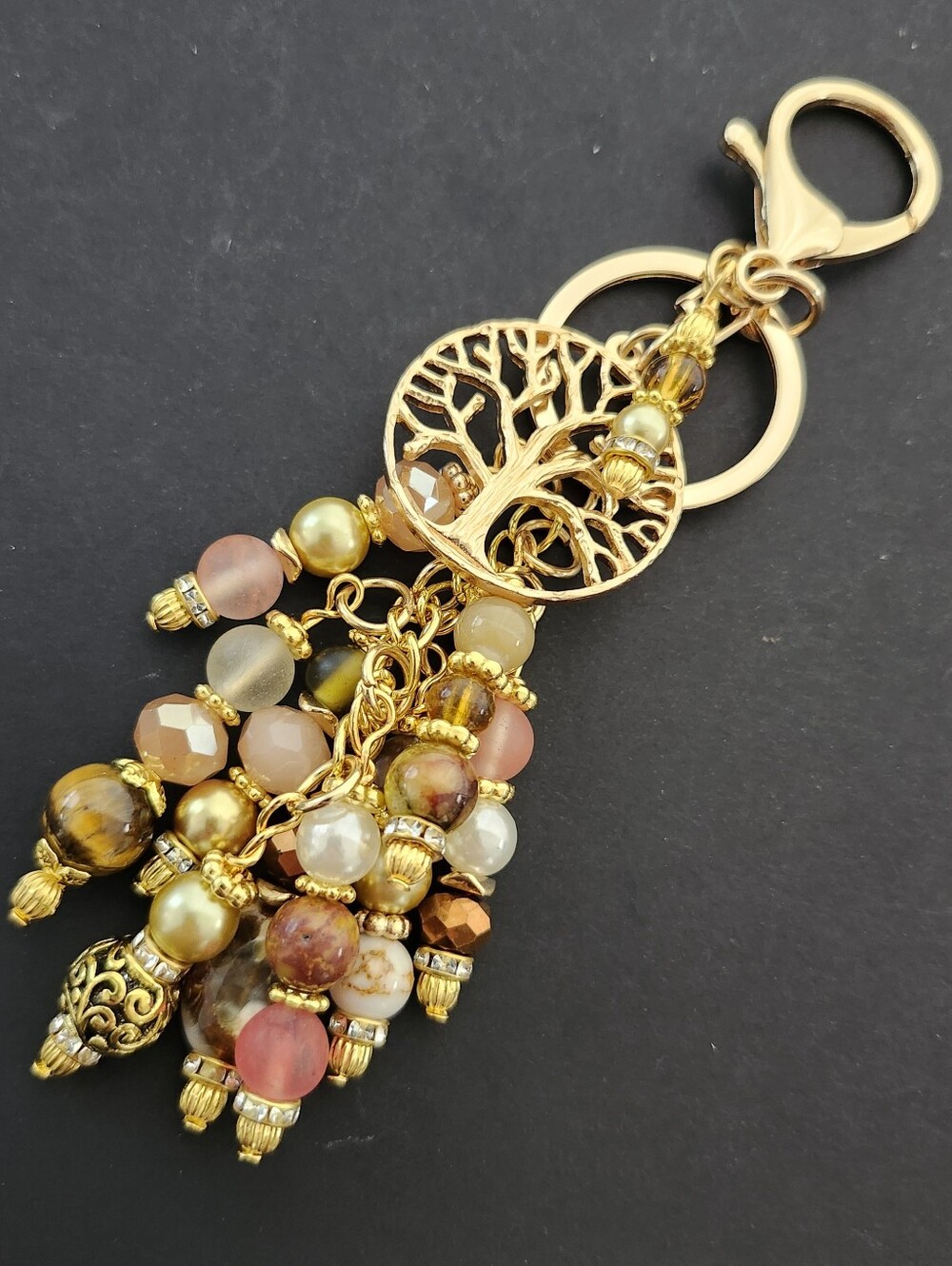 Tree Of Life Purse Charm Tigers Eye Cherry Quartz Agate Handcrafted